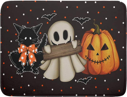 Giwawa 18"x24" Halloween Dish Drying Mat Spooky Pumpkin Ghost Black Cat Bats Kitchen Drainer Mats Holiday Gothic Reversible