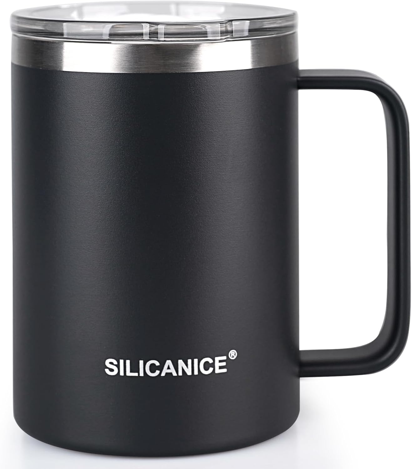 14 oz Stainless Steel Vacuum Insulated Tumbler with handle & MacSlider Lid, Dishwasher Safe & Spill 