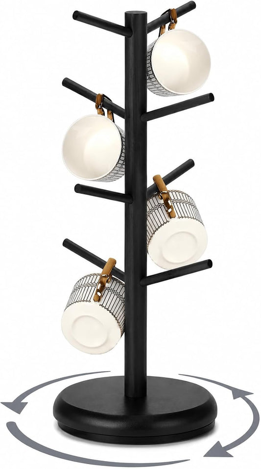 BAMBANG Mug Holder, 360° Rotating Mug Tree Holds 8 Coffee Cups, Space Saving Mug Rack with Stable Base for Kitchen Coffee Bar