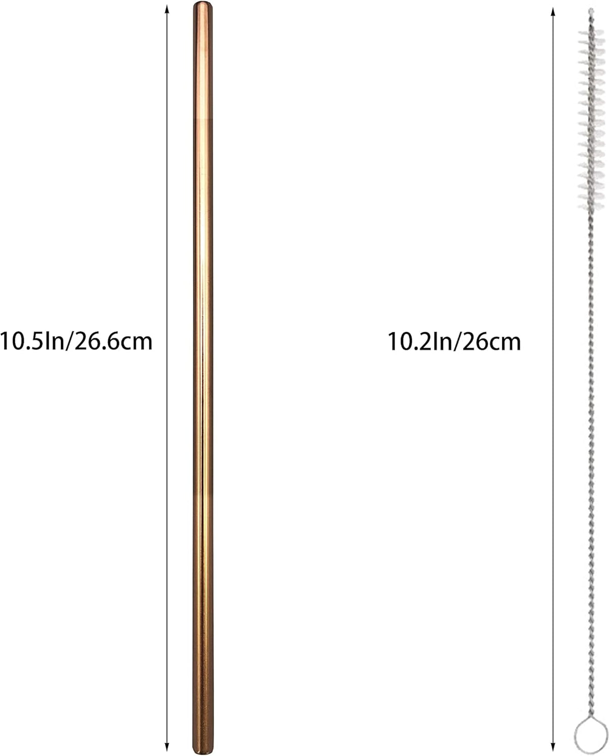 10 Pcs Stainless Steel Straws, Reusable Drinking Straws, Straight Metal Straw Sets with 2 Pcs Cleaning Brushes (10.5 Inch, Rose Gold)
