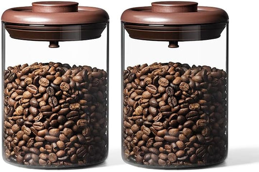 Ankou Glass Coffee Canister 900ml x 2 Jar, Airtight Food Storage Container with Pop Lid, Kitchen High Borosilicate Glass