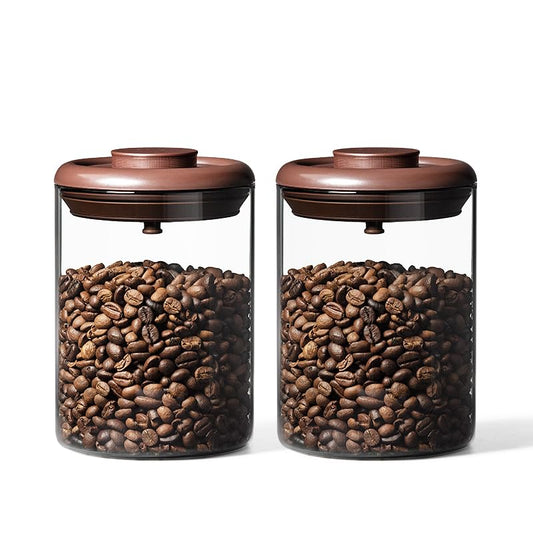 Ankou Glass Coffee Canister 900ml x 2 Jar, Airtight Food Storage Container with Pop Lid