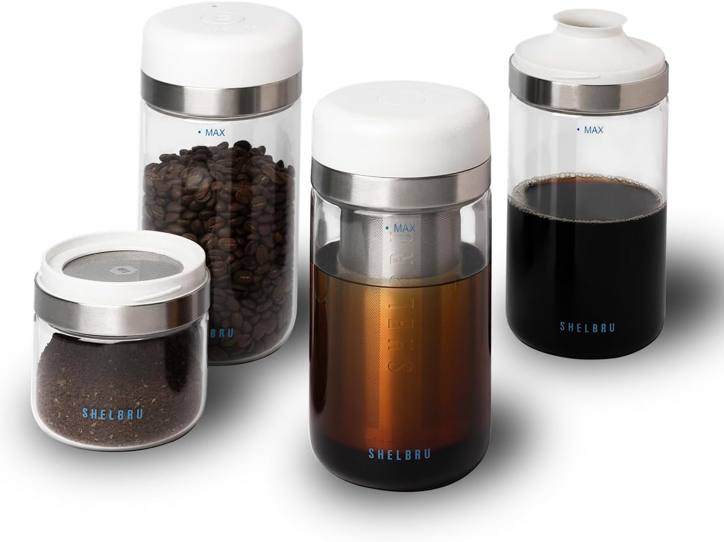 The Complete System – Cold Brew Coffee Kit with Smart Bean Canister, Stainless Steel Sifter & 500ml Dual-Filter Brewer/Carafe – Store, Sift