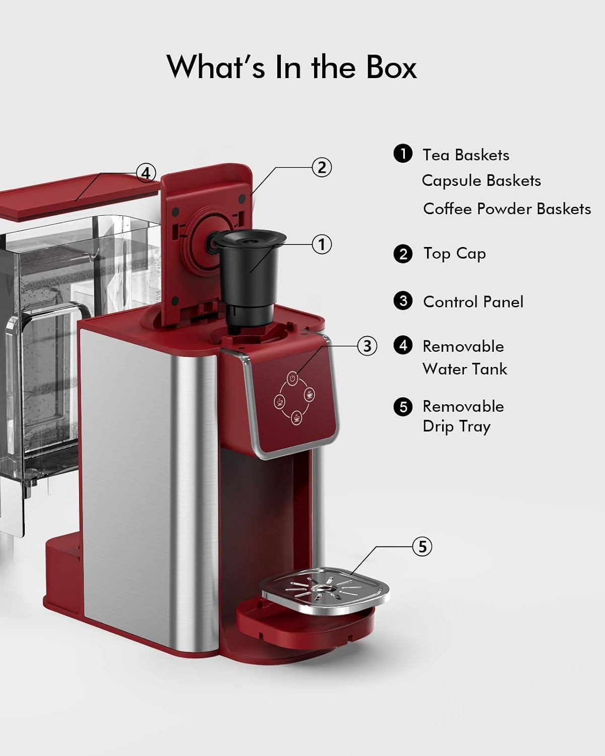 3-in-1 Single Serve Coffee Maker, Quick Brew for Coffee Pods, Ground Coffee, &amp; Loose Tea, 6-12oz Cup Sizes, 50oz Removable Water Tank, 1150W, Compact &amp; Efficient, Red