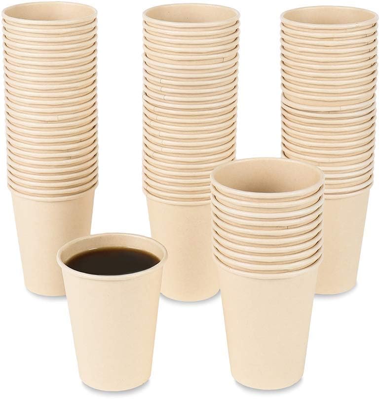 10 oz Disposable Light Brown Paper Coffee Cups Bamboo Fiber 120 Pack