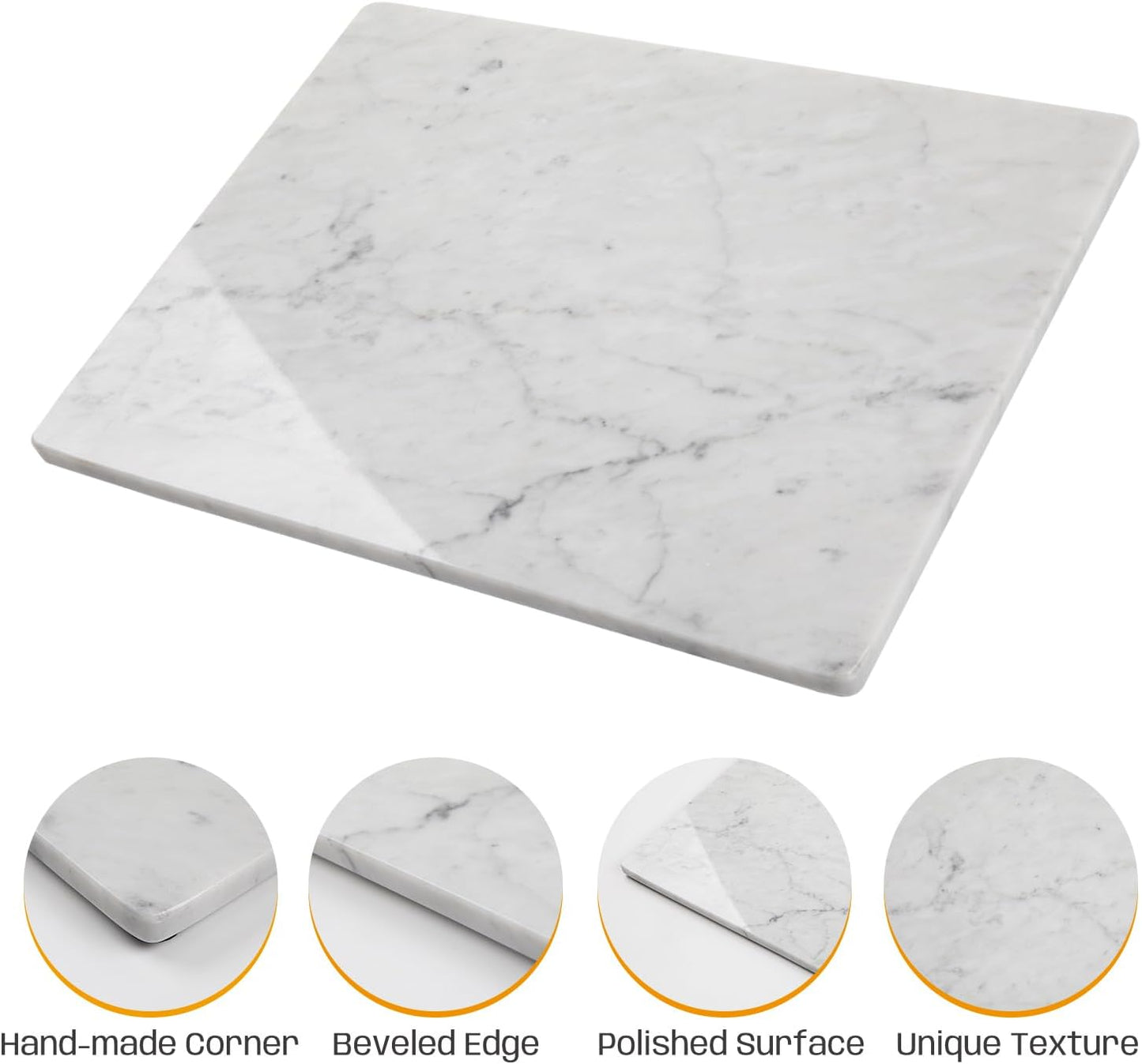 Carrara White Marble Cutting Board, 12×16 Inch Marble Pastry Board | ﻿Natural Marble Slab, Non-slip Feet, Stay Cool for Dough/Butter, Ideal for Pastry, Cheese, Charcuterie, Pizza, Bread