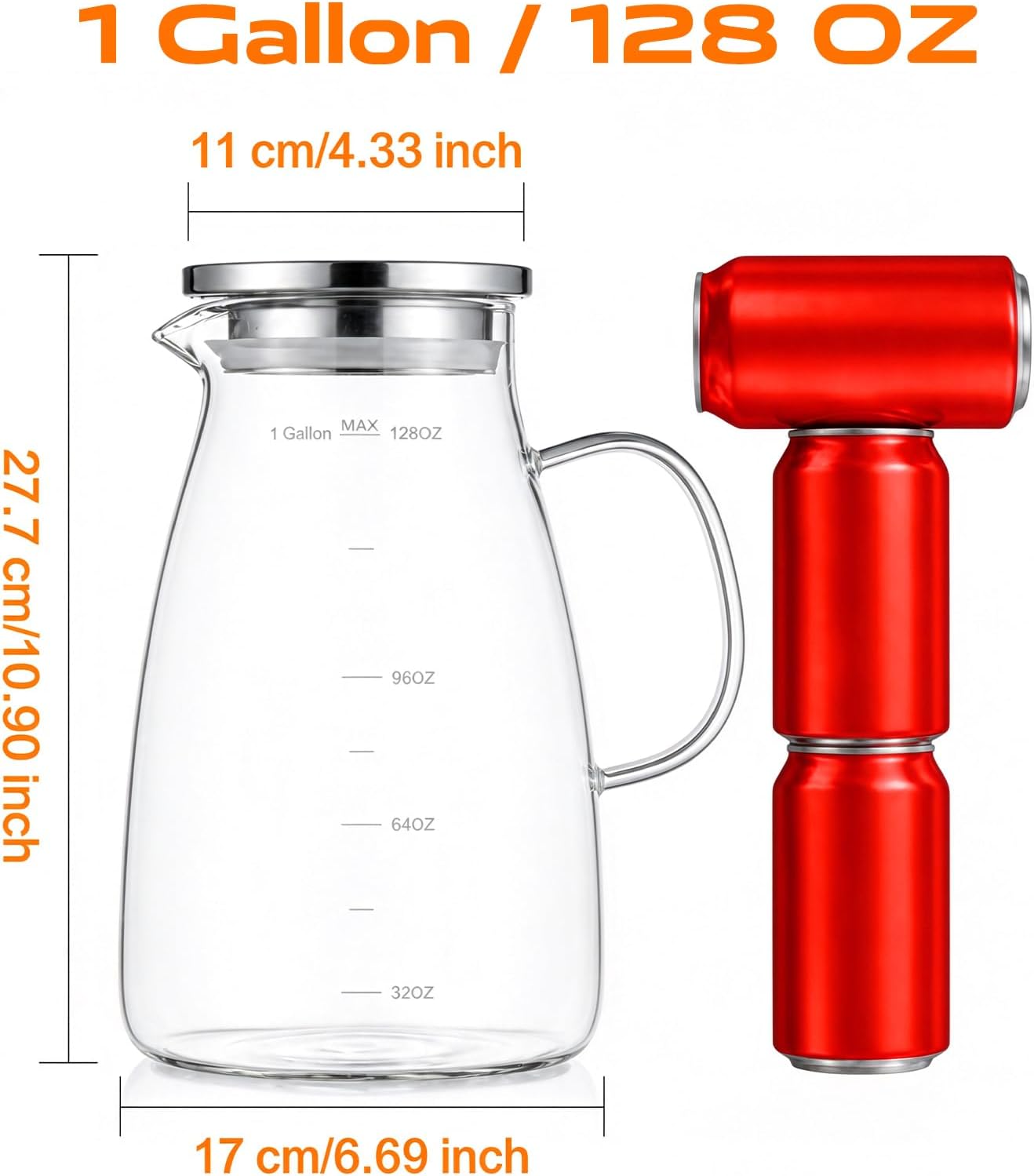 Aofmee Glass Pitcher with Lid and Handle, Glass Water Pitchers, 1 Gallon | Thickened Borosilicate Glass Iced Tea Pitcher, Drip-free Spout, Heat Resistant, Stovetop Dishwasher Safe Jug Jar