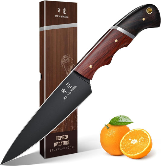Kitchen Utility Knife From Japan - Small Chef Knife 5 Inch Forged from a Single Piece of High Carbon ATS-34 Steel, Full-Tang