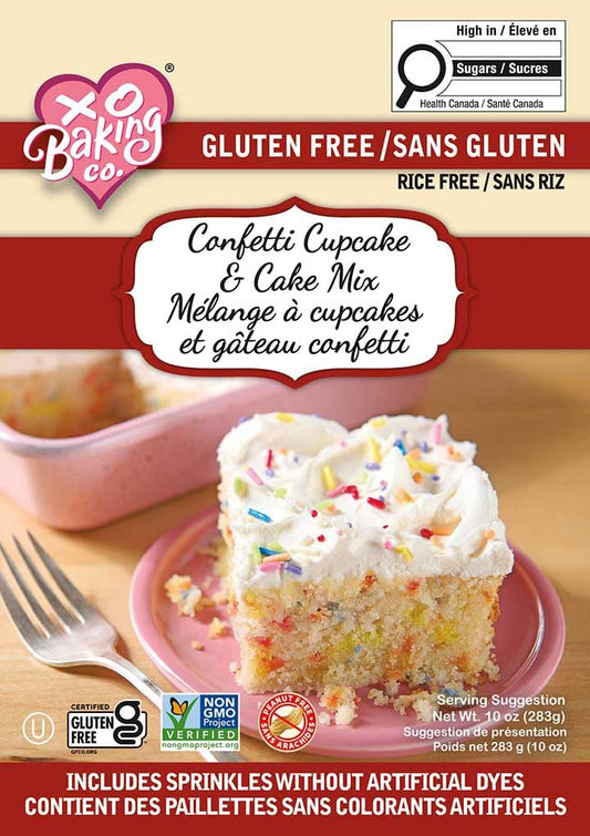 XO Baking Co. Gluten Free Confetti Cupcake &amp; Cake Mix - Includes Sprinkles Without Artificial Dyes; Non-GMO; Rice Free; Peanut Free; No Preservatives, Artificial Flavors or Colors, 10oz