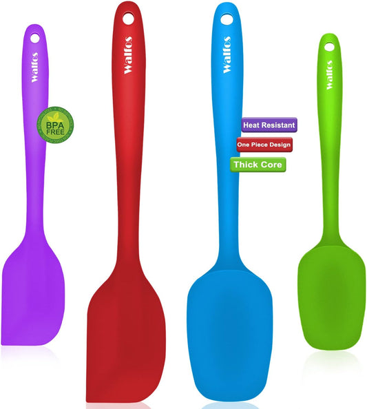 Walfos Silicone Spatula Set of 4(600°F）,Heat Resistant Kitchen Silicone Scraper Spatulas, Strong Steel Core and One-Pieces