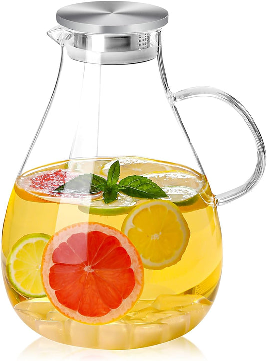 UNBREAKABLE - 1 Gallon Glass Pitcher – 3800ml Heat-Resistant Borosilicate Water Jug with Stainless Steel Lid, Easy to Clean, Handmade Carafe for Hot &amp; Cold Drinks – Modern Style for Home or Office