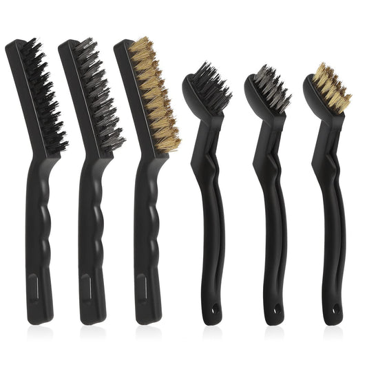 Wire Brushes Pack of 6. for Cleaning Welding Slag, Rust and Dust. 9" and 6-3/4" Brass, Nylon, Stainless Steel Brushes with