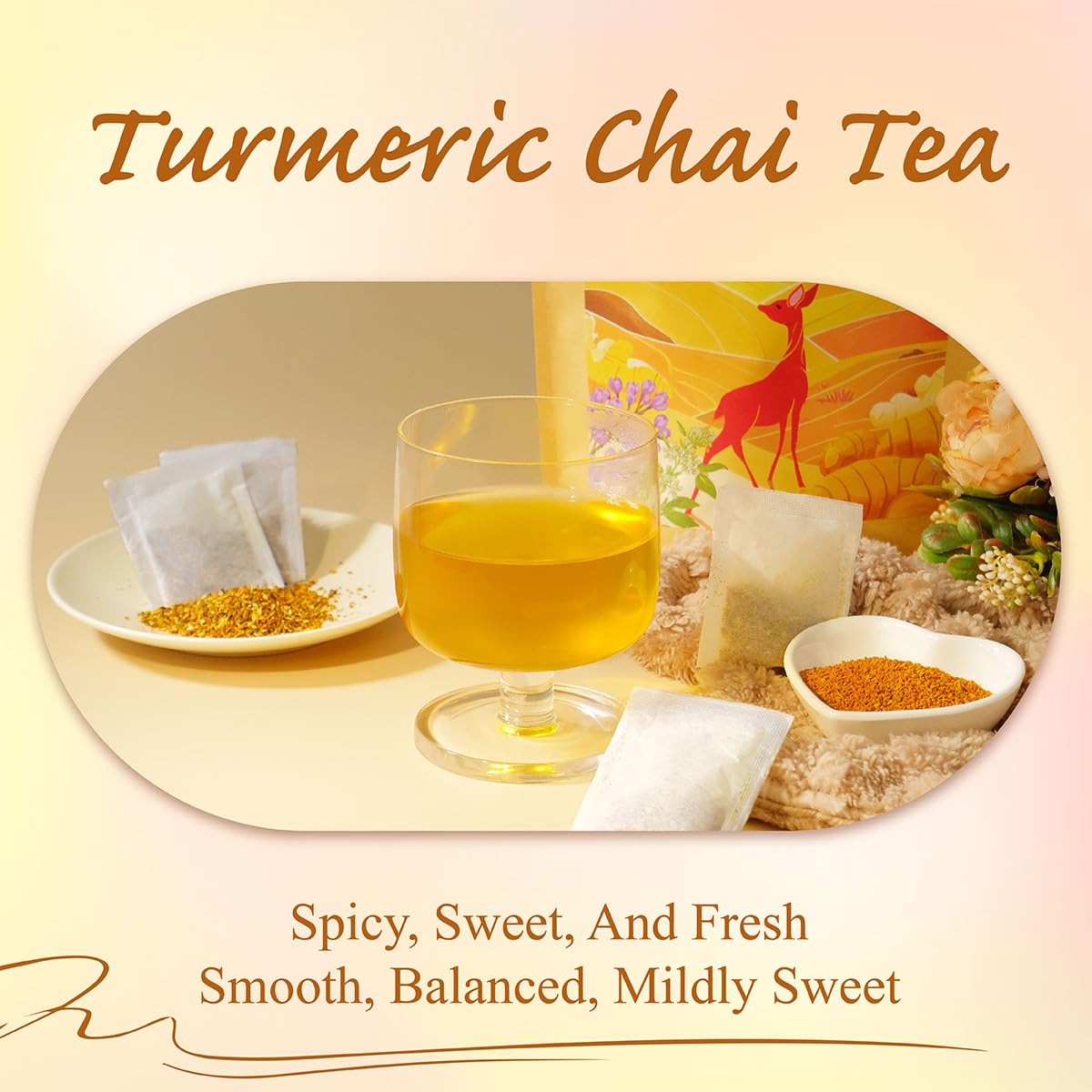 WT WEETEE Turmeric Chai Tea Bags 100 Count, Caffeine-Free Ginger Spiced Tea | Warming &amp; Spicy Spice Herbal Blend with Real Cinnamon, Cardamom &amp; Black Pepper | Smooth, Balanced &amp; Naturally Sweet