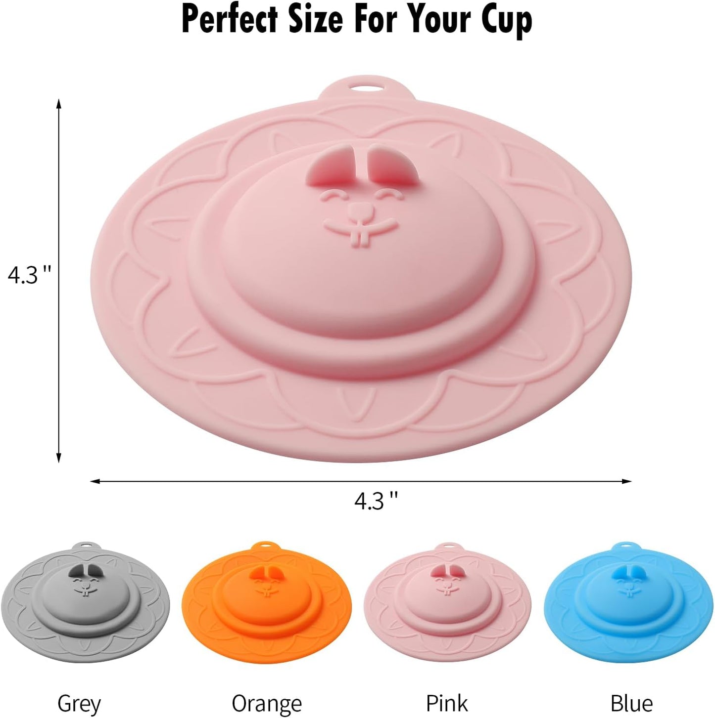 Cat's face Silicone Cup Covers (Set of 4) ， Multicolored Silicone Lids for Mugs, Cups, Tea Pots,Flexible Mug Covers，Hot Cup Lids for Coffee & Tea