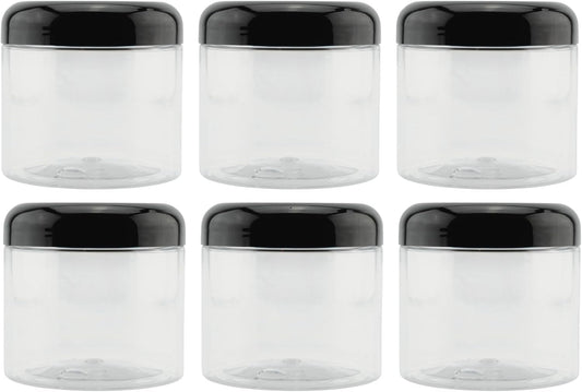 Cornucopia Brands 16oz Clear Plastic Jars w/Domed Lids (6-Pack); BPA Free PET Stackable Straight Sided Canisters for