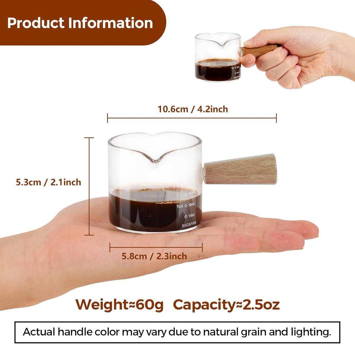 YARRAMATE 2.5oz Double Spout Espresso Shot Cups, 2 Pack with Handle | Borosilicate Glass, Precision Pouring, Heat Insulated Grip, Dual-Scale Accuracy, Easy to Rinse Clean
