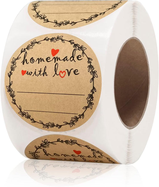 2" Homemade With Love Stickers, Kraft Jam and Jelly Jar Canning Labels With 2 Lines for Writing, Mason Jar Labels for