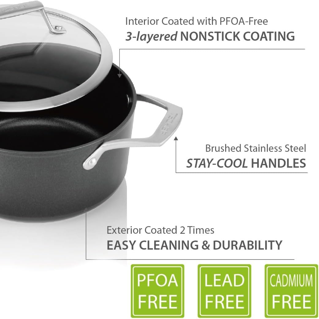 TECHEF - Onyx Collection - 2.8-quart Soup Pot with Glass Lid, coated with New Teflon Platinum Non-Stick Coating (PFOA Free)