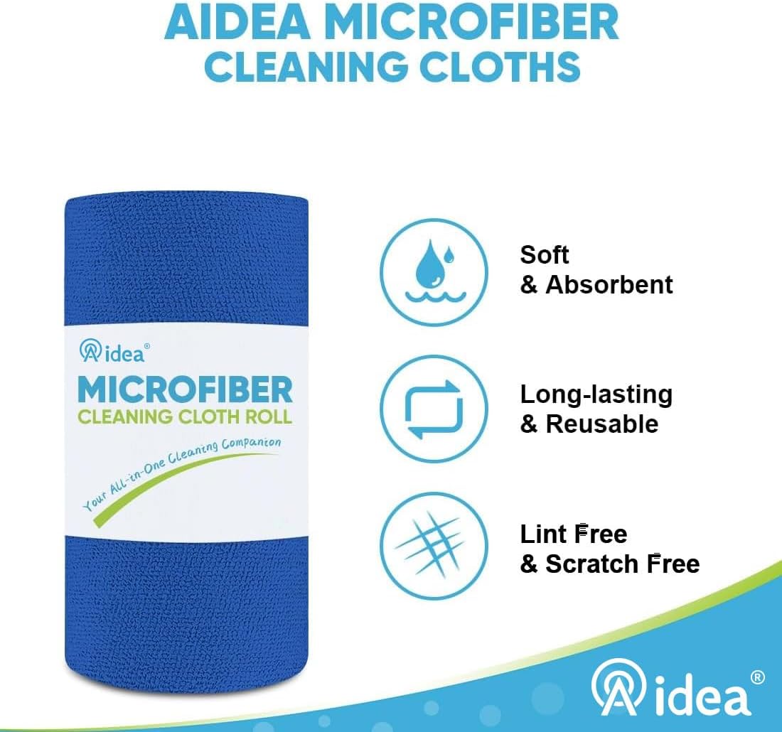 AIDEA Microfiber Cleaning Cloth Roll-55 Sheets, Cleaning Rags 11×9"