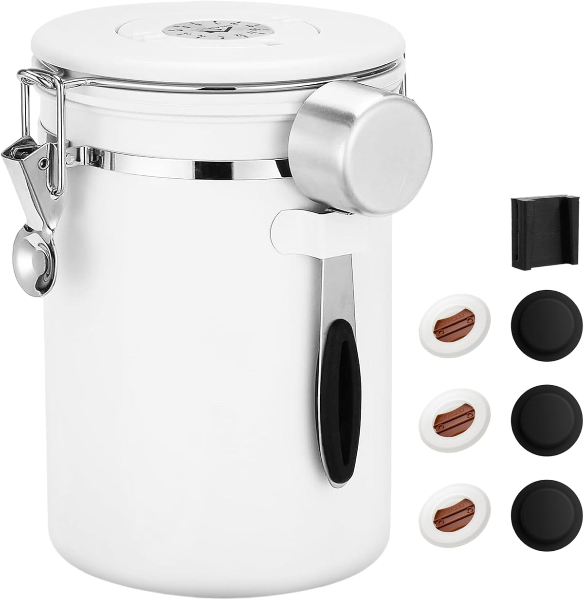 ShanSon Coffee Canister Airtight Coffee Container Stainless Steel Coffee Bean Storage Container with Scoop Coffee Canister for Beans Grounds Sugar Flour Tea Cereal,22OZ, White