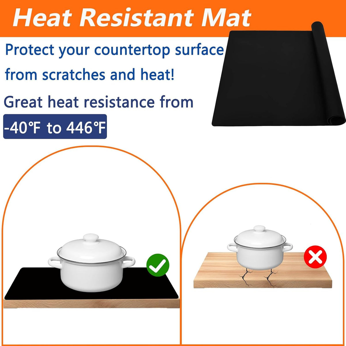 2Pack Large Silicone Mats for Kitchen Counter, 36''x24''(90cmx60cm) Heat Resistant Mat for Kitchen Island, Waterproof Multipurpose Countertop Protector, Light Gray