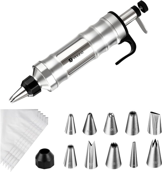 Dessert Decorating Syringe Set Icing Piping Kit Frosting Piping Kit Stainless Steels Cake Decorating Kit with 10 food grade