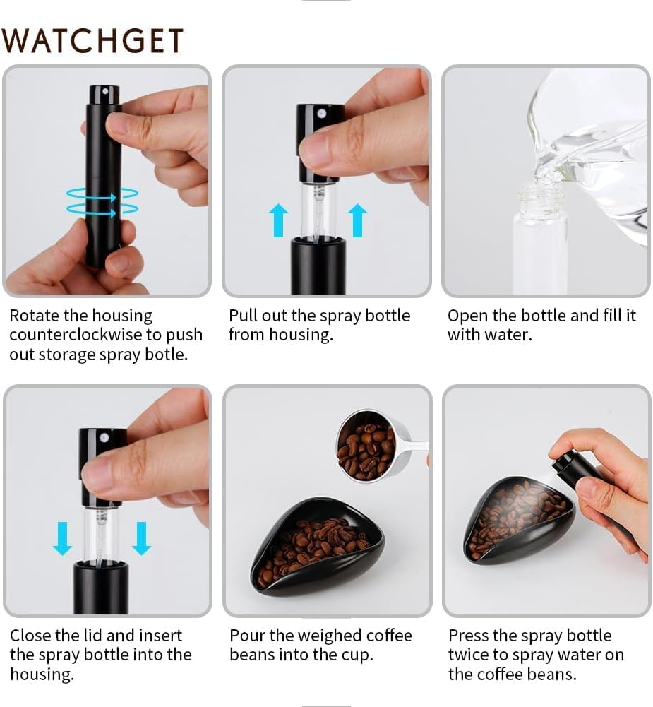 watchget Coffee Bean Dosing Cup &amp; RDT Spray Bottle Kit, Black | 10ml Static Reducing Sprayer; Ceramic Single Dose Tray for Coffee &amp; Tea;Espresso Brewing Accessory for Home &amp; Espresso Bars