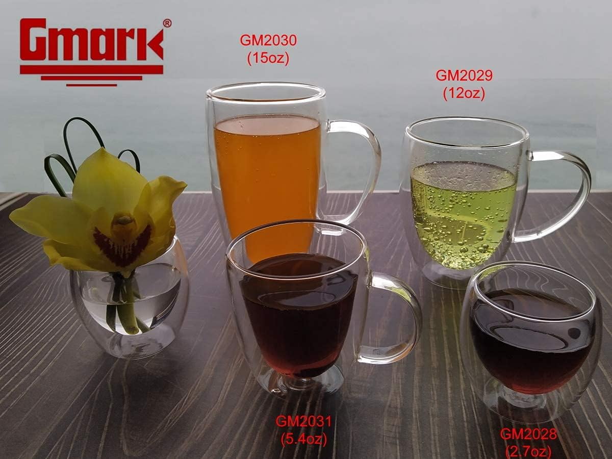 Gmark 2.7 oz Double Wall Glass Espresso Cups Set of 4 - Insulated Borosilicate Glass Espresso Shot Glasses - Mini Demitasse Cups for Coffee Bar Accessories &amp; Tea GM2028