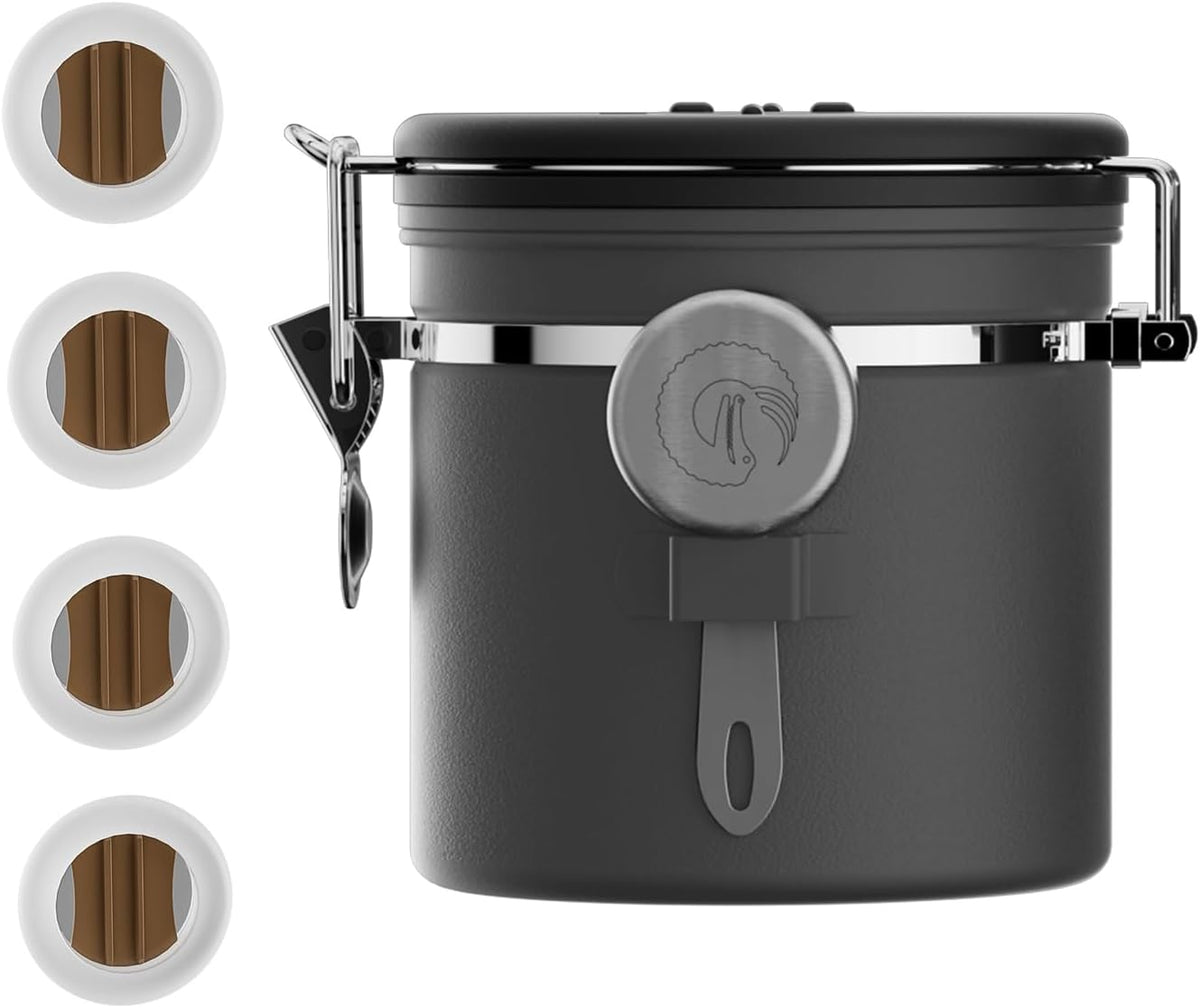 Coffee Gator Coffee Canister, 11oz Airtight Stainless Steel Container | w/ Date Tracker, Scoop, Kitchen Food Storage Jars for Beans ,Ground, Espresso, Rice,Tea, Sugar,Cookie, Bar Accessories, Gifts