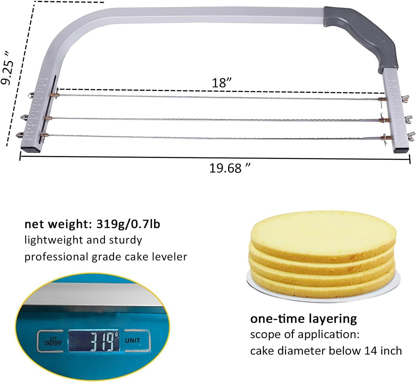 Professional Cake Leveler Slicer Cutter 4-Layer Stainless Cutter | Commercial Use, Cake Slicer for Even Slices, Stainless Steel, Large Bread Cutter Toast Cutting Saw, 1-9 cm Adjustable