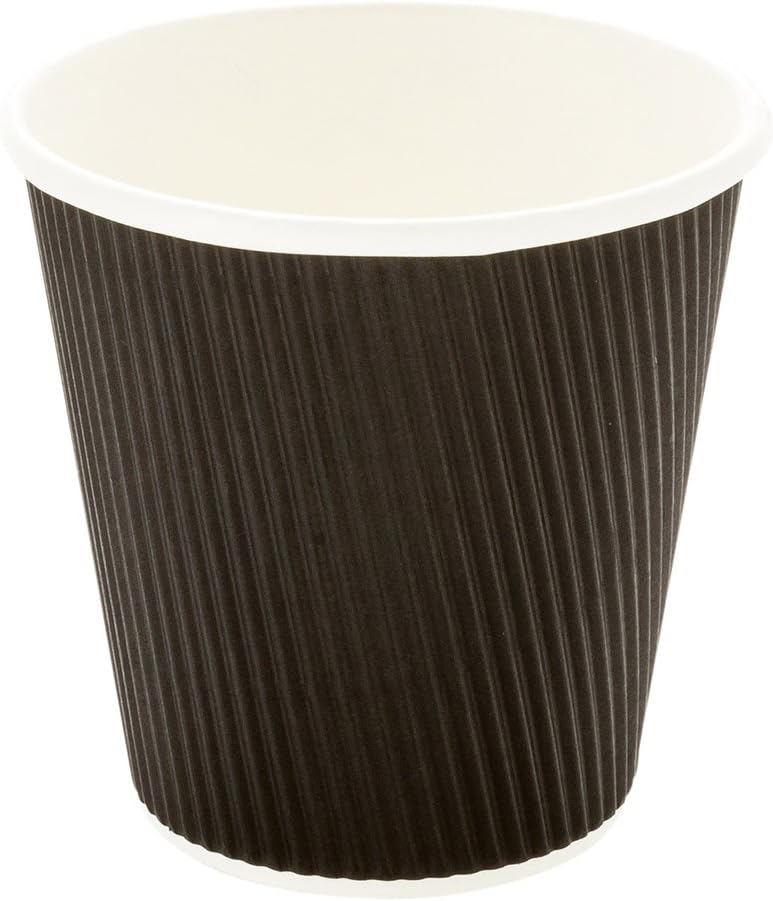 Restaurantware Ripple Wall Coffee Cups 25 Count 8 Ounce Insulated Black Paper Cups, Rolled Rim Spill-Resistant Disposable Paper Non-Slip for Coffee, Beverages