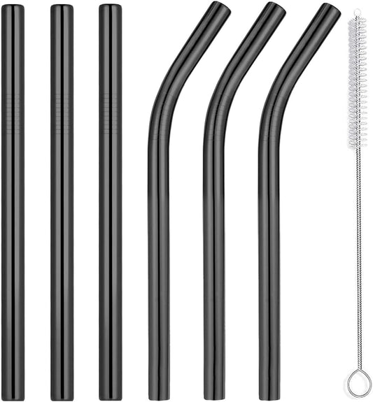 Vinaco Reusable Smoothie Straws & Milkshake Straws 0.4" Wide Mouth Straw, Set of 6 Stainless Steel Straws 8.5"&10.5" with 1