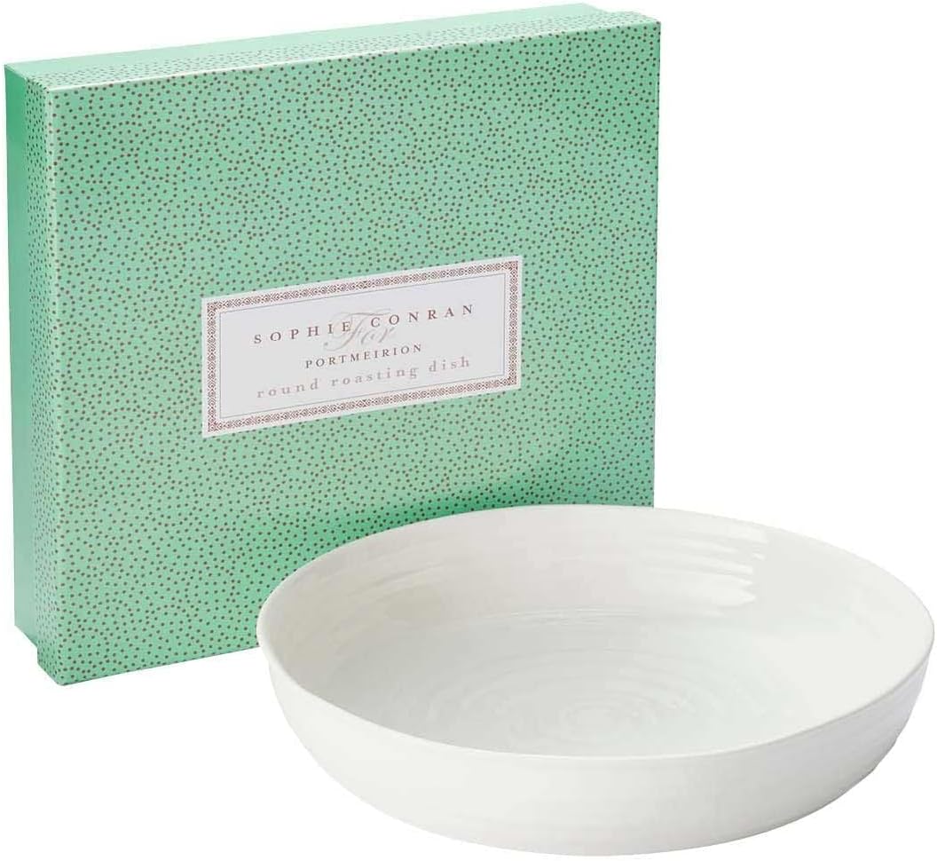 Portmeirion Sophie Conran 11" Round Roasting Dish, Porcelain Casserole Baking Dish, Dishwasher, Microwave, Freezer, Oven Safe