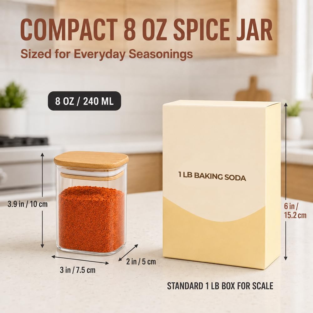 ComSaf Glass Spice Jars 8oz Set of 6, Seasoning Containers with 9 Labels