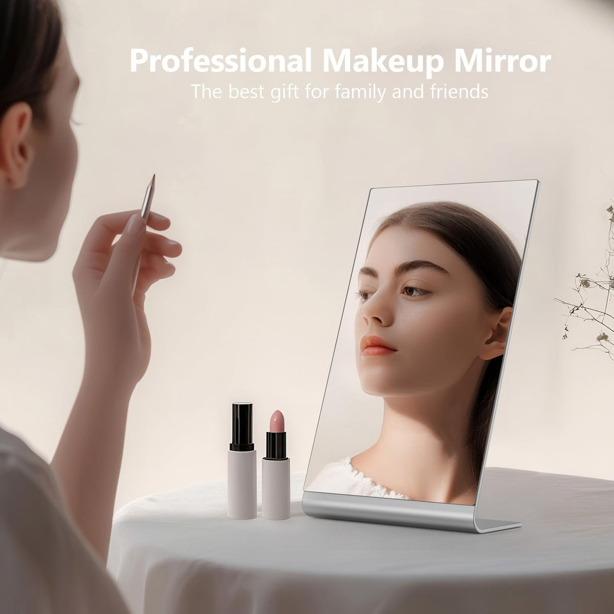 NEZZOE 12"x7" Frameless Makeup Mirror, Minimalist Free Standing Desk Mirror | Flat Vanity Mirror for Bathroom Countertop, Desk or Jewelry Display, Perfect for Makeup &amp; Shaving