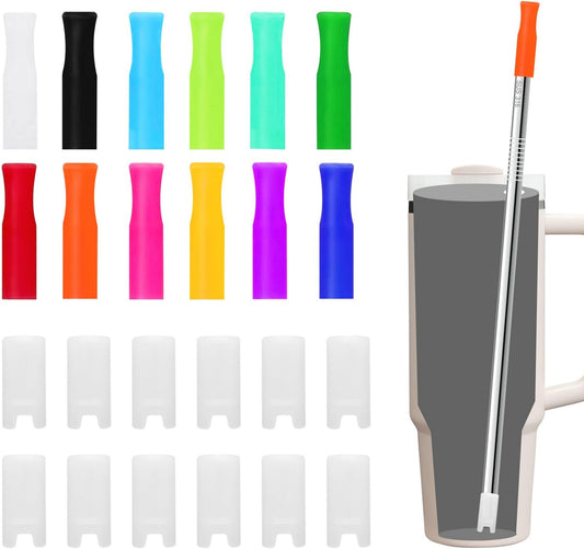 24PCS 12 Colors Food-Grade Metal Straws Reusable Silicone Tips,Silicone Base Sleeve,Only Fit Diameter 0.32In- 8mm Stainless
