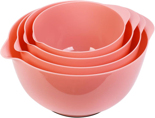 BoxedHome 4 Quart Large Plastic Mixing Bowls, Microwave Safe Mixing Bowl Set with Pour Spout, Nesting Bowls for Space Saving
