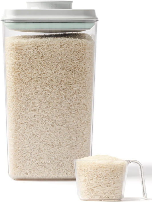 Large Airtight Food Storage Containers with Measuring Cup, 4L Airtight Pop Top Rice Storage Container 6.06 lbs(2.75kg),