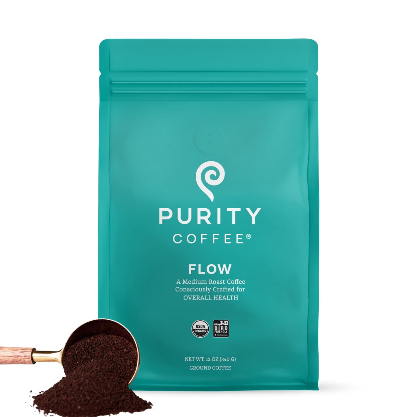 FLOW Original Medium Roast Ground (12oz Bag) | Specialty-Grade USDA Organic Arabica Blend | Third Party Tested for Mold, Mycotoxins &amp; Pesticides