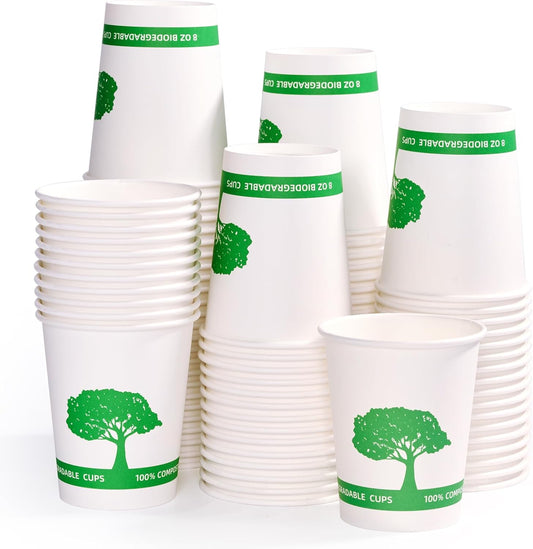 Vplus 400 Pack Compostable Paper Cups, 8 oz Paper Coffee Cups, Biodegradable Disposable Paper Cups, Eco-friendly Hot