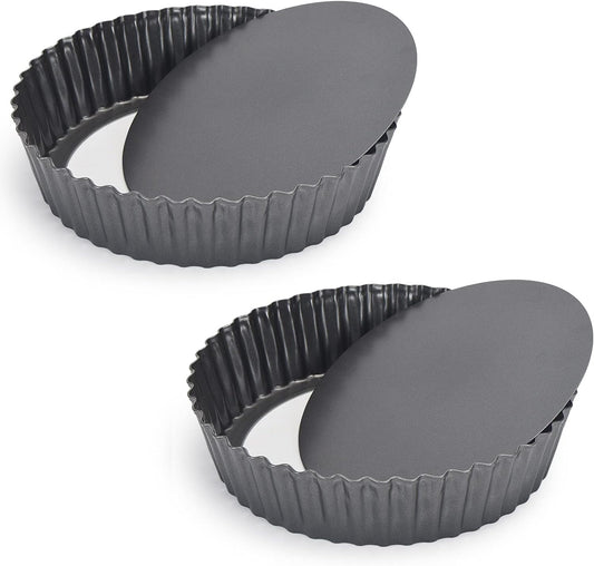 2 Pack Nonstick Tart Pan, Quiche Pan, Carbon Steel Deep-dish Pie Pan with Removable Loose Bottom (10 In)