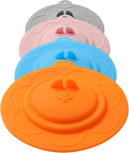 Cat's face Silicone Cup Covers (Set of 4) ， Multicolored Silicone Lids for Mugs, Cups, Tea Pots,Flexible Mug Covers，Hot Cup