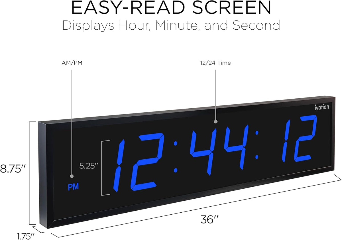 Ivation Oversized Digital Wall Clock with Large LED Display &amp; Timer, 36"