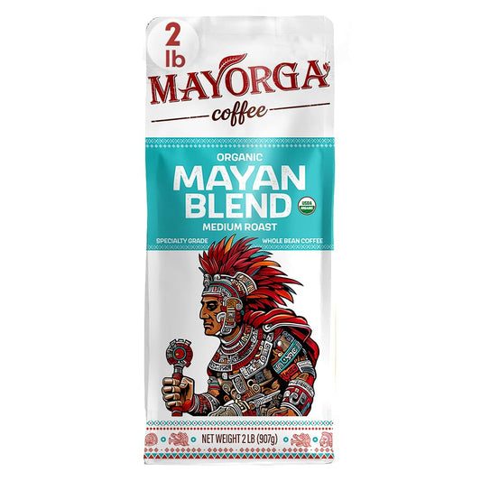 Mayorga Organic Coffee 2lb Mayan Blend - Medium Roast Whole Bean Coffee Specialty Grade, 100% Arabica, Slow Roasted,
