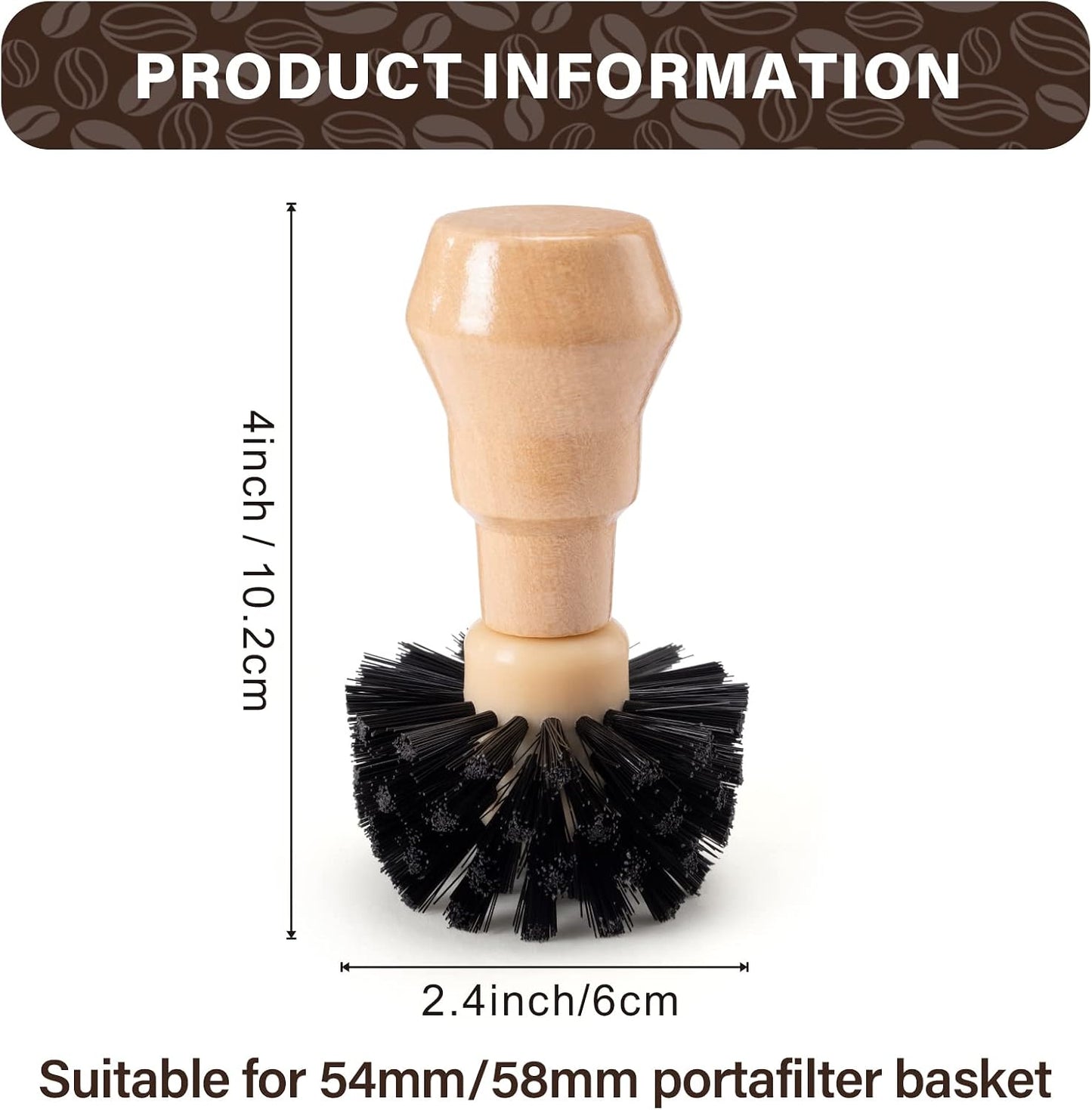 HOMEE Coffee Portafilter Basket Cleaning Filter Brush Fits for 54/58mm | Stiff Bristles Wood Handle Coffee Accessories,Espresso Barista Machine Cleaning Tool,Fits for Home Kitchen &amp; Small Coffee Bar