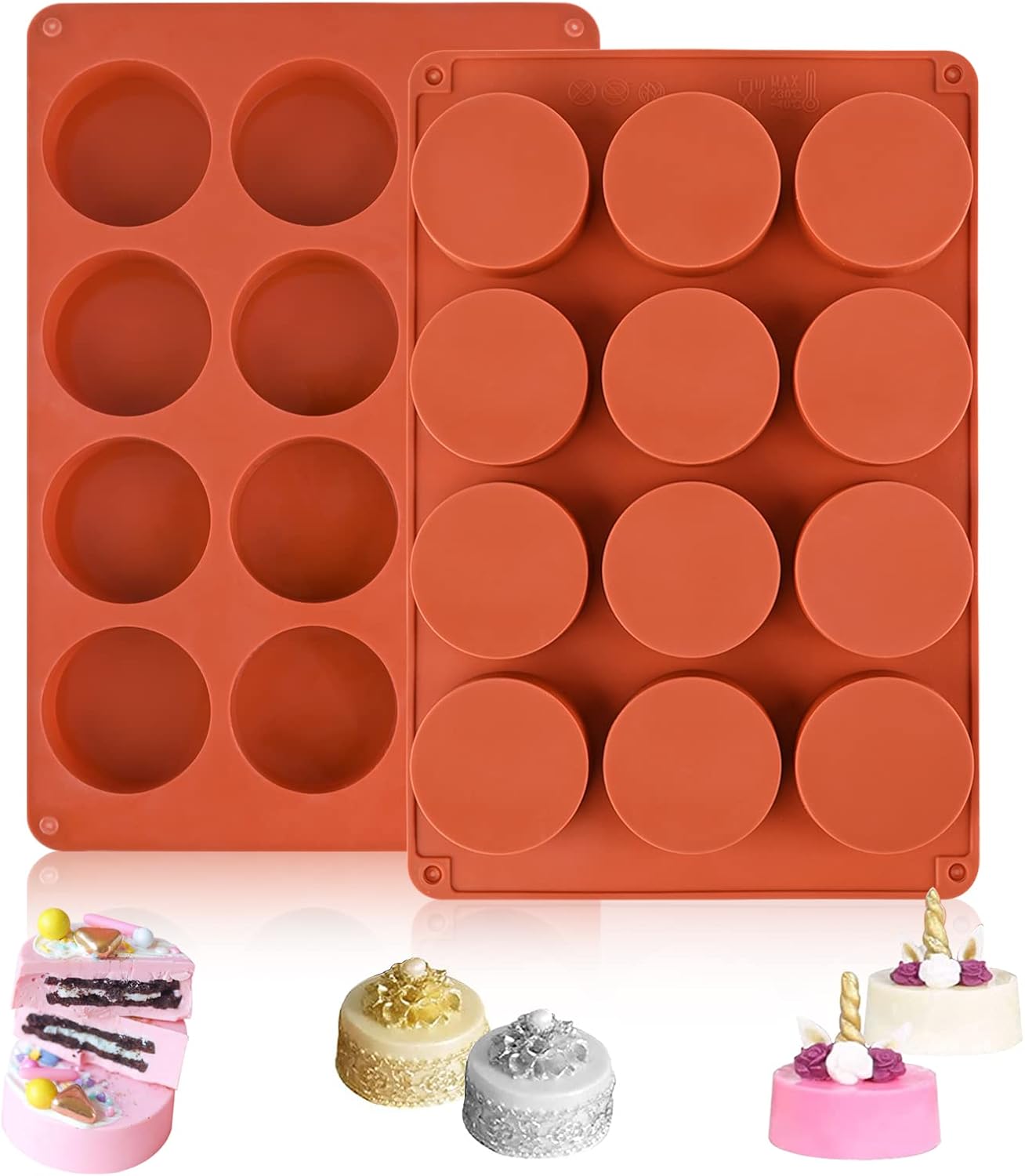 2 Pack Round Chocolate Cookie Molds, 12 Cavity 2.1" Cylinder Silicone Mold for Chocolate Cookie, Cake, Candy, Pudding, Mini Soap (Brown)