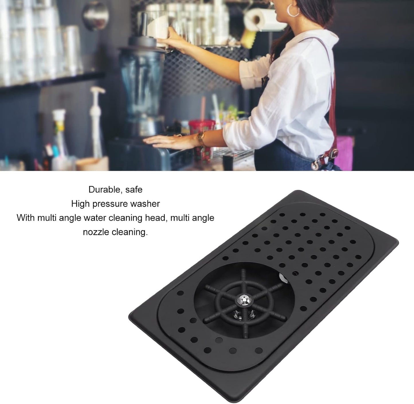 Glass Rinser, Countertop Commercial Pitcher Rinser, High Pressure Cup Washer, Stainless Steel Cup Washer with Drain Drip Tray Hose for Home Kitchen