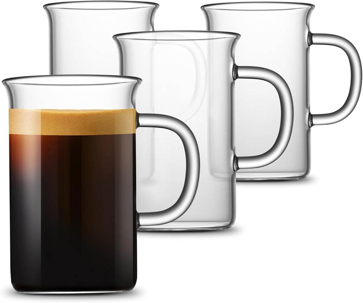 LUXU Glass Coffee Mugs, 13 oz Ice coffee cups,Clear Tea Cups Set of 4 | Heat Resistant and Explosion-Proof Glass Coffee Cups,Borosilicate Glass Mugs with Handles for Hot/Cold Beverages,Americano
