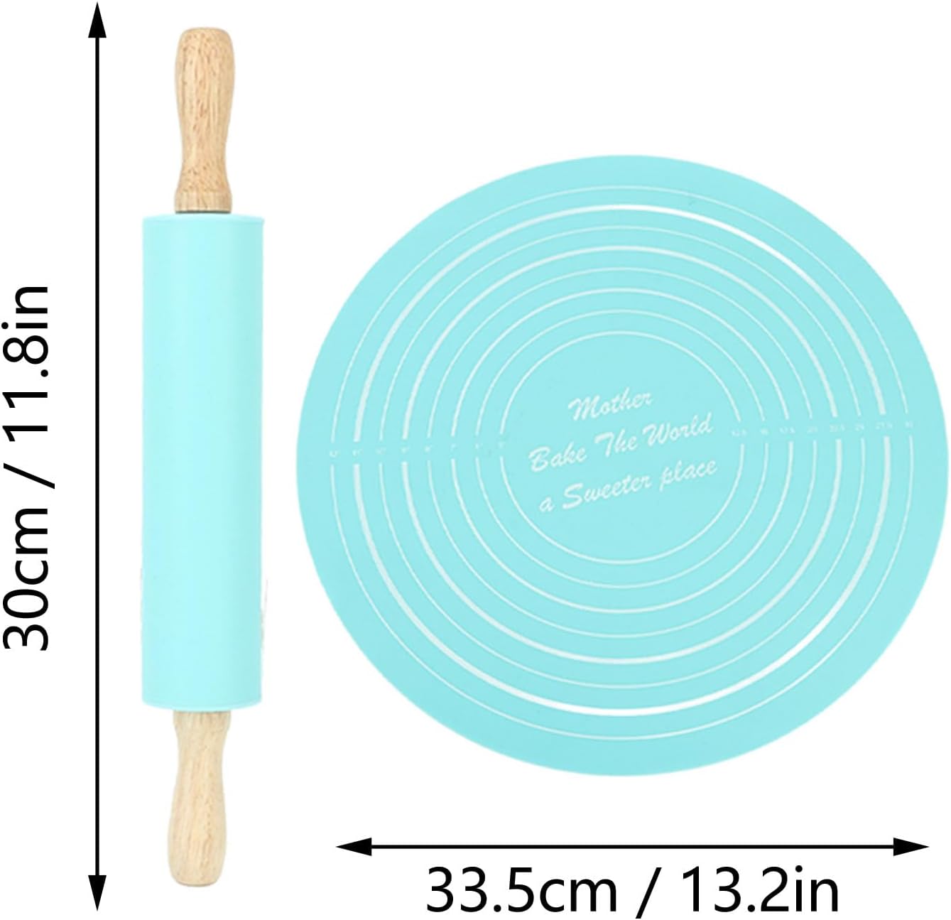 13.2in Rolling Pin Pastry Baking Mat 11.8x1.8in Large Silicone Rolling Pin Kneading Pad Baking Tool for Kitchen Restaurant School Use (Blue)