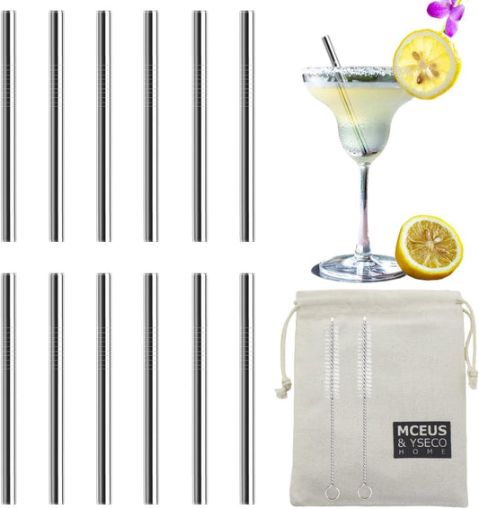 12 Pack 4.7 Inch Extra Short Metal Cocktails Straws, Reusable Stainless Steel Smoothie Drinking Straws with Cleaning Brush